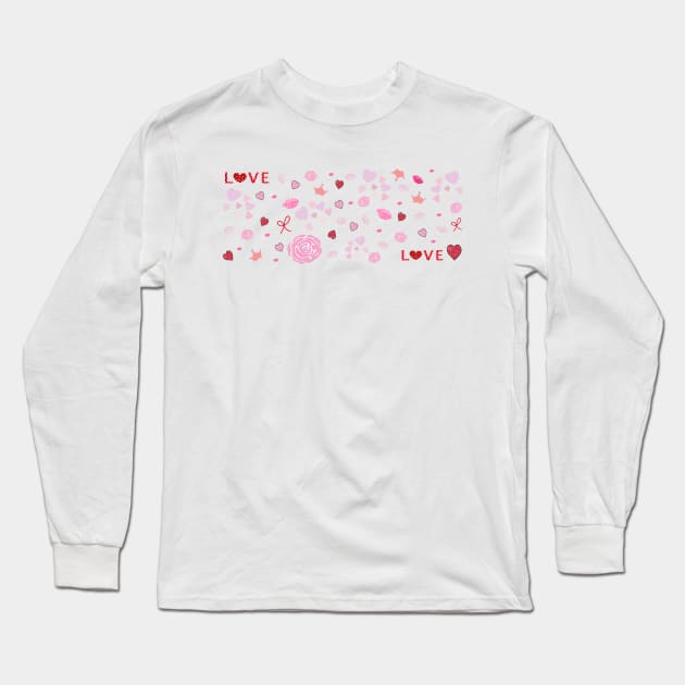 Doodle hand drawn abstract roses, hearts, love, lips, kiss collage banner Long Sleeve T-Shirt by GULSENGUNEL